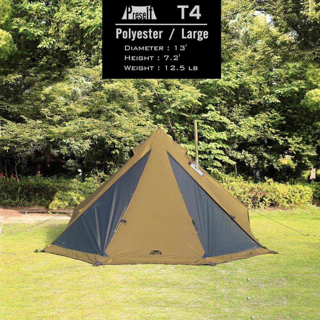 Preself 4‑Season Tipi Hot Tent with Canopy (Standing Room Teepee)