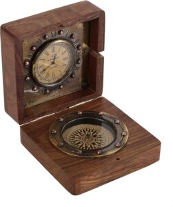 Handmade Brass Sundial Compass with Rosewood Box