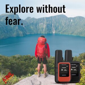 Garmin inReach Mini 2 Satellite Communicator, Lightweight Compact Rugged Design, Portable GPS Handheld for Hiking, Two-Way Text Messaging Device Bundle with Accessories (Flame Red).