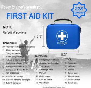 SHBC Waterproof First Aid Kit (228pcs) with All Basic or Advanced Supplies You Need.