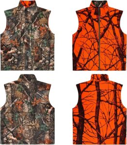 GUGULUZA Camo and Orange Hunting Reversible Vest, Game Vest Jacket for Hunting Camping (M-4XL).