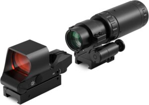 Feyachi red dot magnifie with RS-30 Reflex Sight Combo, Multiple Reticle System Red Dot Sight & Magnifier Combo Built-in Flip Mount.
