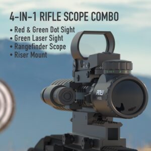 PINTY Rifle Optical Scope & Red Dot Combo with Red/Green Laser, Illuminated Reticle for 20mm Picatinny Rail