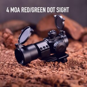 Pinty 1x30 4 MOA Red Green Dot Tactical Reflex Sight with Picatinny Cantilever Mount Black, Khaki (Black)