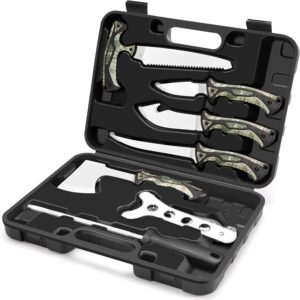 Jellas 7-Piece Hunting Knife Set - Professional Game Processing Kit with Axe, Bone Saw, Skinning