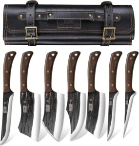 HOSHANHO Butcher Knife Set, Hand Forged Butcher Chef Knife Set with Roll Bag, Sharp Meat Cleaver Knife.