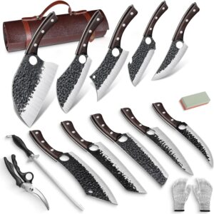 Serbian Chef Knife Set, Hand Forged Butcher Knife Set with Knife Bag
