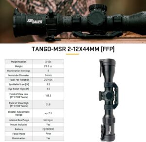SIG SAUER Tango-MSR 2-12x44mm 34mm Tube F1/First Focal Plane High-Magnification Durable Shockproof Waterproof Fogproof
