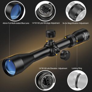 CVLIFE 3-9x40 Optics R4 Reticle Crosshair Scope with Scope Mounts