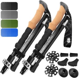 Premium Foldable Hiking Poles by USA Brand - Adjustable, Lightweight Trekking Poles Made of Aircraft Aluminum