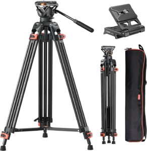 COMAN 74" Camera Tripod, Heavy Duty Video Tripod for Camera with Fluid Head and Aluminium Alloy.