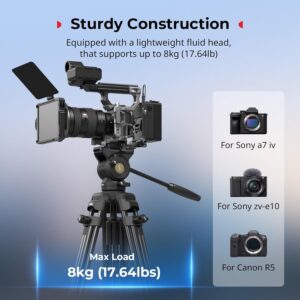 SMALLRIG 73''/186cm Heavy Duty Aluminum Alloy Video Tripod, Max Load 8kg (18lbs)