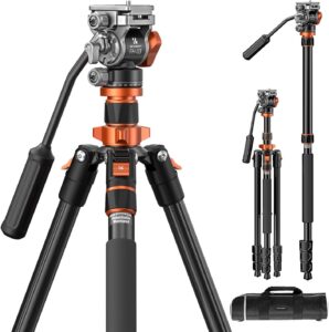 K&F CONCEPT 83" Camera Video Tripod for DSLR, Compact Aluminum Tripod with 360° Panorama Fluid Head for Travel