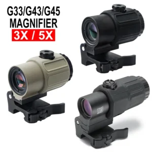 G33/G43/G45 3X/5X Riflescope Magnifier, Holographic Sight, 3x/5X Mirror Magnifying Glass, Side Foldable Flip Adjustment