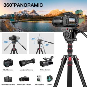 Victiv Camera Tripod, 72" Video Tripod with Fluid Head, Aluminum Heavy Duty Tripod with Carry Bag