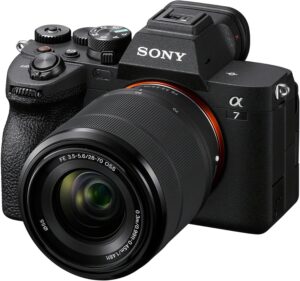 Sony Alpha 7 IV Full-frame Mirrorless Interchangeable Lens Camera with 28-70mm Zoom Lens Kit.