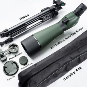 GUANIEE 25-75x80 Spotting Scope for Target Shooting with Upgraded Tripod Carrying Bag