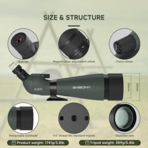 SVBONY SV28 100mm Angled Spotting Scope for Target Shooting, 25-75x Spotter Scope with Tripod