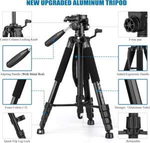 VICTIV 74” Camera Tripod, Tripod for Camera and Phone, Aluminum Professional Tripod