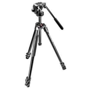 Manfrotto 290 Xtra Aluminum 3-Section Tripod Kit with Fluid Video Head (MK290XTA3-2WUS) Black