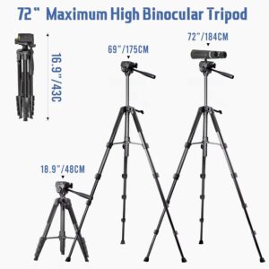 Binocular Tripod, 72” Spotting Scope Tripod Stand with Binocular Adapter and 2 QR Plates