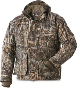 Guide Gear Men’s Waterfowl Hunting Camo Jacket Waterproof and Insulated Mossy Oak