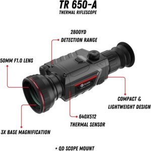 TR 650 A Thermal Riflescope – 640×512 12μm Sensor, 2800 yd Detection Range, 50mm F1.0 Lens, 1024×768 AMOLED Display, Ballistic Calculator Compatible