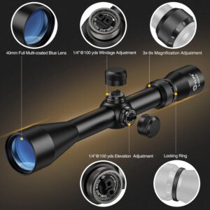 CVLIFE 3-9x40 Optics R4 Reticle Crosshair Scope with Scope Mounts