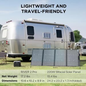 EF ECOFLOW Solar Generator RIVER 2 Pro 768Wh LiFePO4 Battery with 220W Solar Panel.