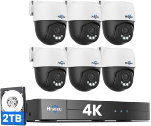 Hiseeu 4K PoE Security Camera System, 6 Pcs 8MP PTZ Wired Security Camera Outdoor&Indoor.