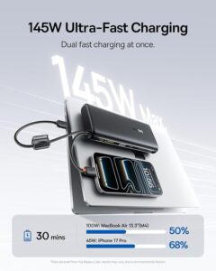 Baseus 25,000mAh 145W Power Bank with Built-In USB-C Cables